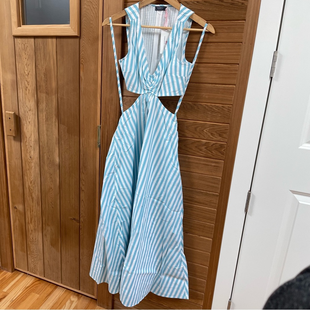 Vineyard Vines Cutout Maxi Dress Color: Kitt Stripe-Mist Blue